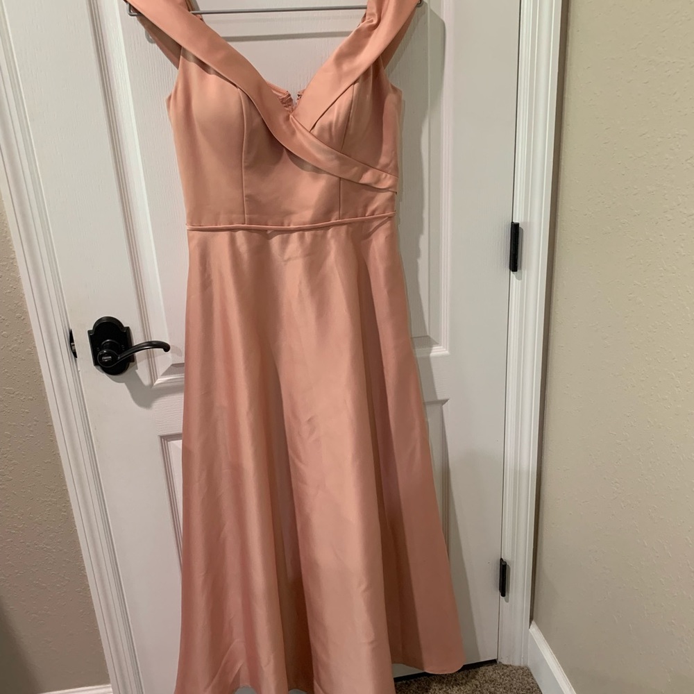 Morilee Off Shoulder Maxi Dress Gown in Pink Peach Maroon shade Sz 10